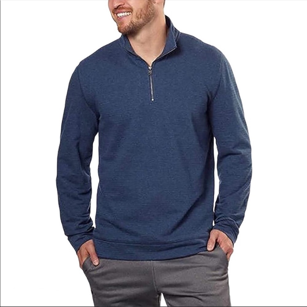 Calvin Klein Medium Blue Lightweight 1/4 Zipper Cotton Sweater